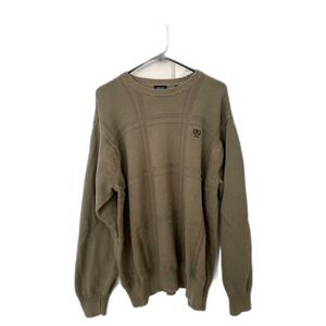 Mens Izod Taupe Green Long Sleeve Crew Neck Knit Sweater Size XXL 100% Cotton